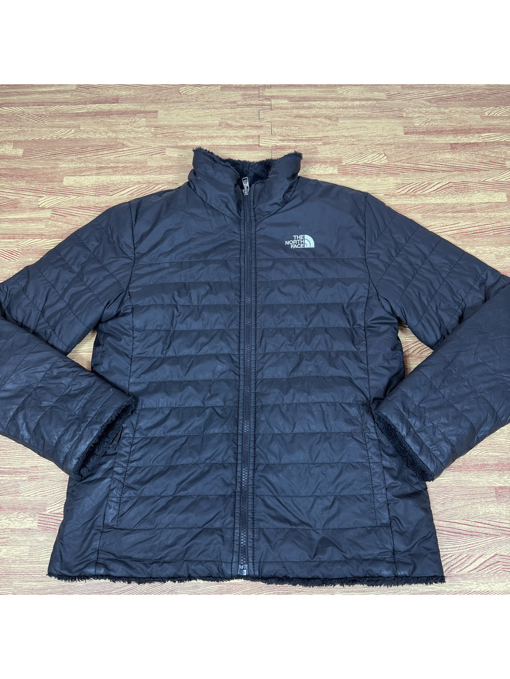 The North Face Reversible Mossbud Swirl Jacket Black Girls XL (18) Fits Womens S